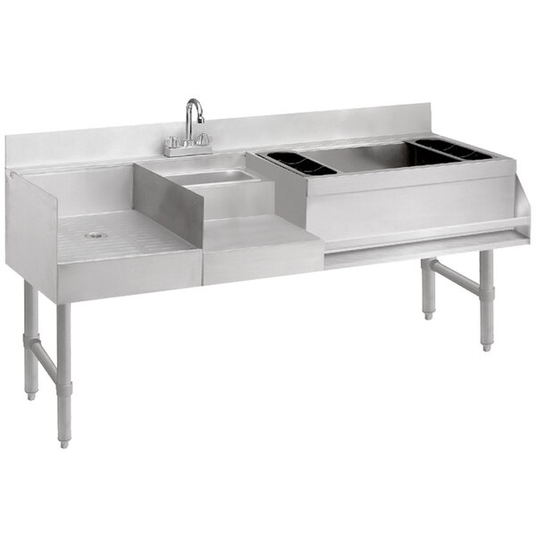 A stainless steel Advance Tabco Uni-Serv Speed Bar with a sink on a counter.