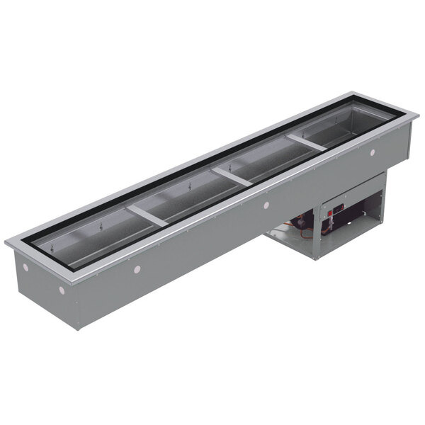 A stainless steel rectangular metal drop-in ice cooled unit with a rectangular lid by Advance Tabco.