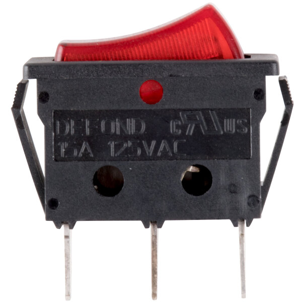 An Avantco On / Off Rocker Switch with a red light.