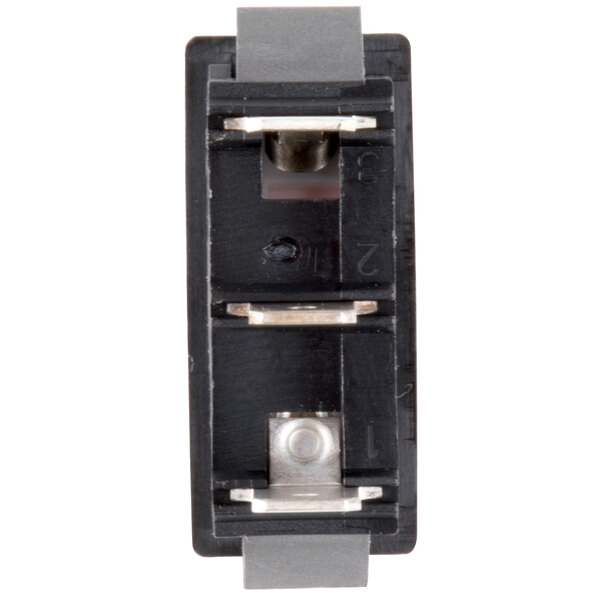 A black rectangular Avantco On / Off rocker switch with metal parts and two wires.