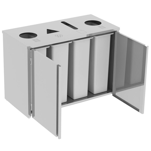 Lakeside 3318 Stainless Steel Rectangular Refuse(2) / Recycle / Paper Station with Top Access - 48 1/2" x 23 1/4" x 34 1/2"