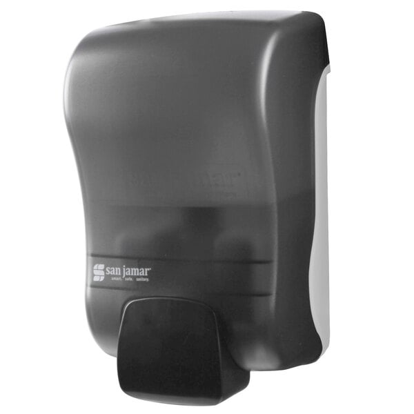 San Jamar S900TBK Rely Pearl Black Manual Soap, Sanitizer, and Lotion Dispenser - 5" x 4" x 8 1/2"