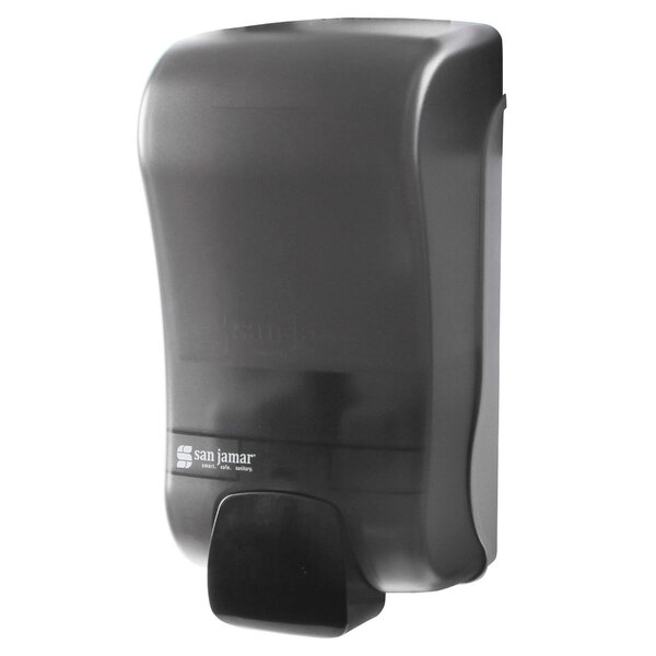 San Jamar S1300TBK Rely Pearl Black Manual Soap, Sanitizer, and Lotion Dispenser - 5" x 4" x 10"