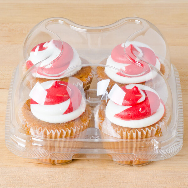 4 Compartment Clear Hinged High Dome Cupcake Container - 225/Case