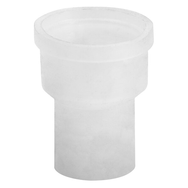 A white plastic pipe fitting.