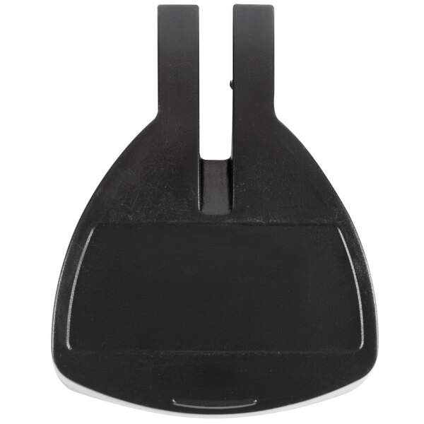 A black plastic Avantco tap handle holder with two holes.