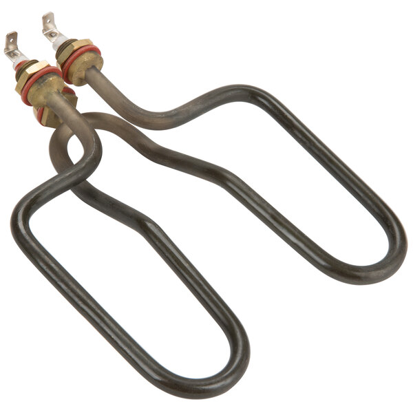 An Avantco heating element with two black metal heaters and two wires.