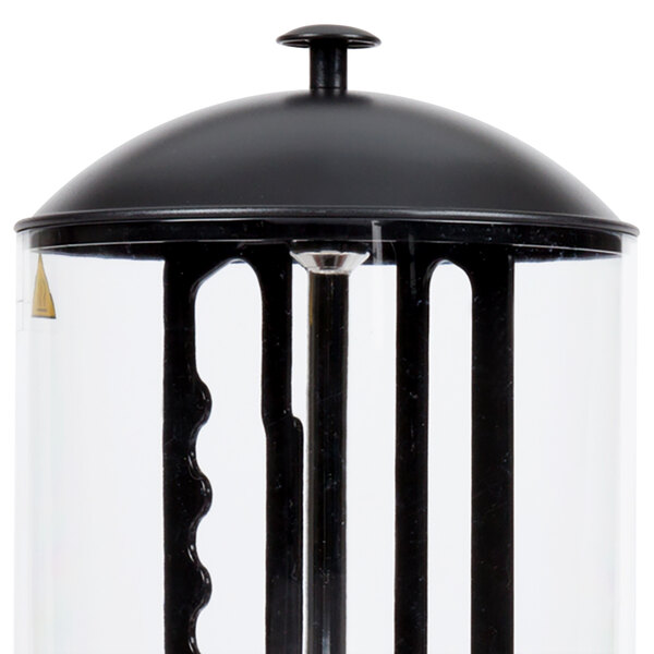 An Avantco clear container with a black lid.