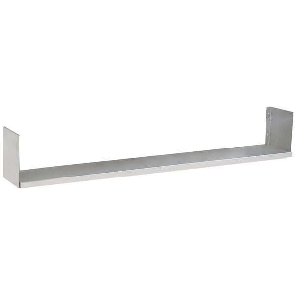 A long rectangular metal shelf with a white background.