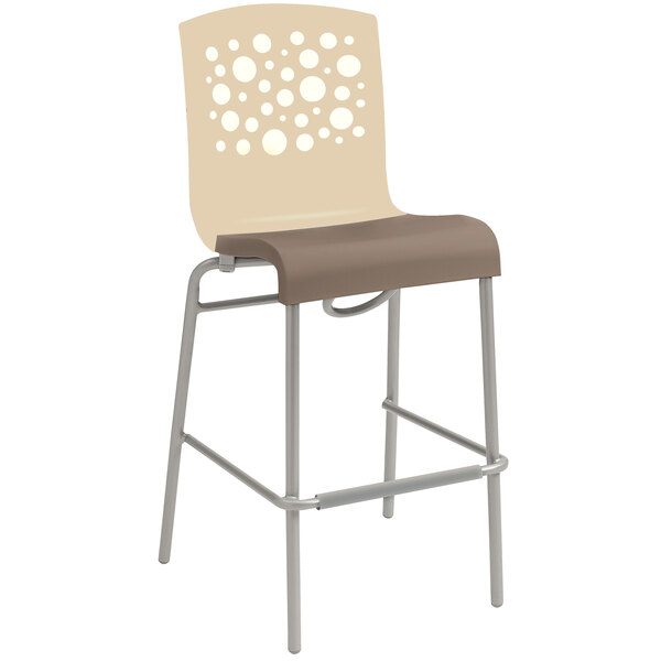 Grosfillex US836413 Tempo Beige / Taupe Stacking Resin Barstool - 8/Case