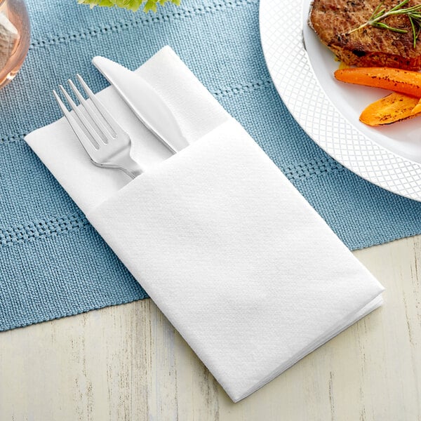 Touchstone by Choice White Linen-Feel Pocket Fold Dinner Napkin - 300/Case