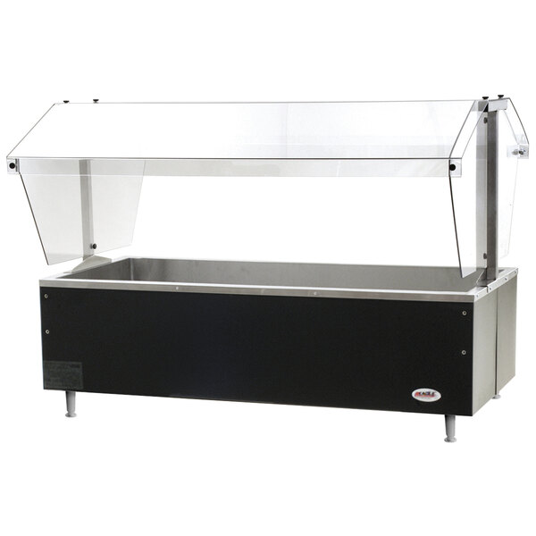 An Eagle Group stainless steel ice-cooled buffet table with a clear cover.