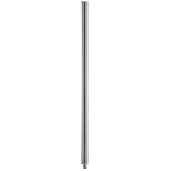 A long silver metal leg for a work table.