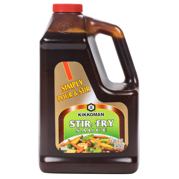 A Kikkoman .5 gallon bottle of stir fry sauce.