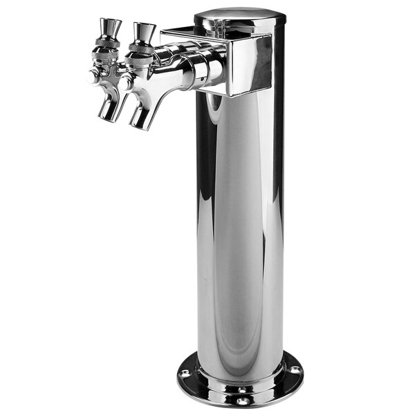 A stainless steel Micro Matic 2 tap shotgun tower on a counter.