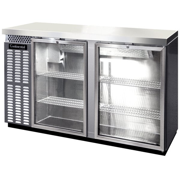 Continental Refrigerator BB59SNSSGD 59" Stainless Steel Shallow Depth Glass Door Back Bar Refrigerator