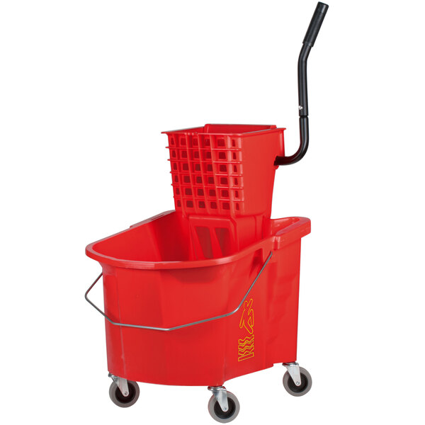 Continental 335-312RD 35 Qt. Red Splash Guard Mop Bucket with Side-Press Wringer