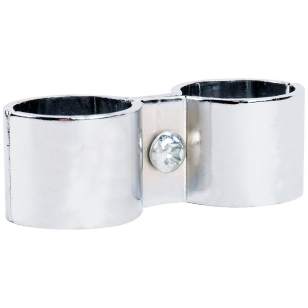 Two silver metal rings with a screw clamp on them.