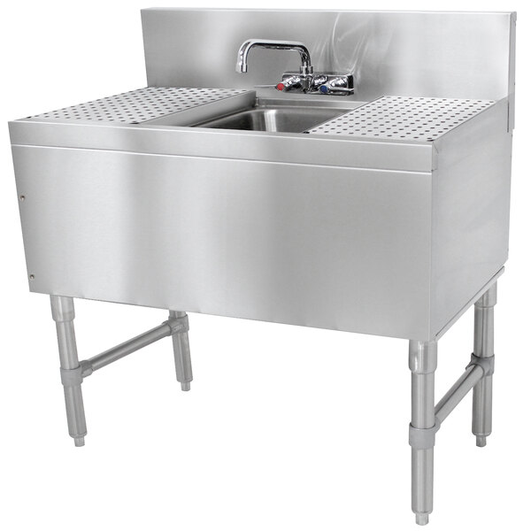 Advance Tabco PRB-19-31C 1 Compartment Prestige Series Underbar Sink with (2) 12" Drainboards and Splash Mount Faucet - 20" x 36"