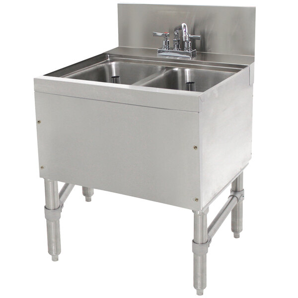 Advance Tabco PRB-24-22C 2 Compartment Prestige Series Underbar Sink with Deck Mount Faucet - 25" x 24"