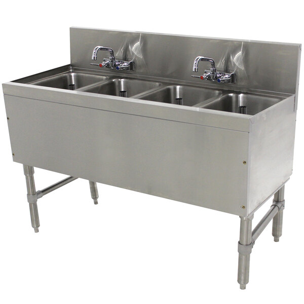 Advance Tabco PRB-19-44C 4 Compartment Prestige Series Underbar Sink with (2) Splash Mount Faucets - 20" x 48"