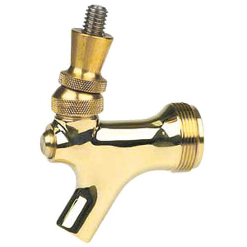 A close-up of a PVD brass Micro Matic beer faucet with a screw on the end.