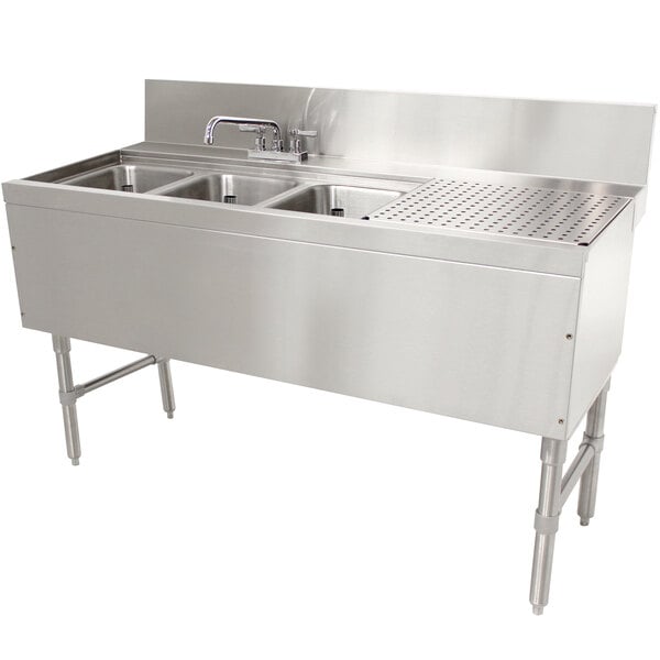 Advance Tabco PRB-24-43L 3 Compartment Prestige Series Underbar Sink with (1) 11" Drainboard and Deck Mount Faucet - 25" x 48"