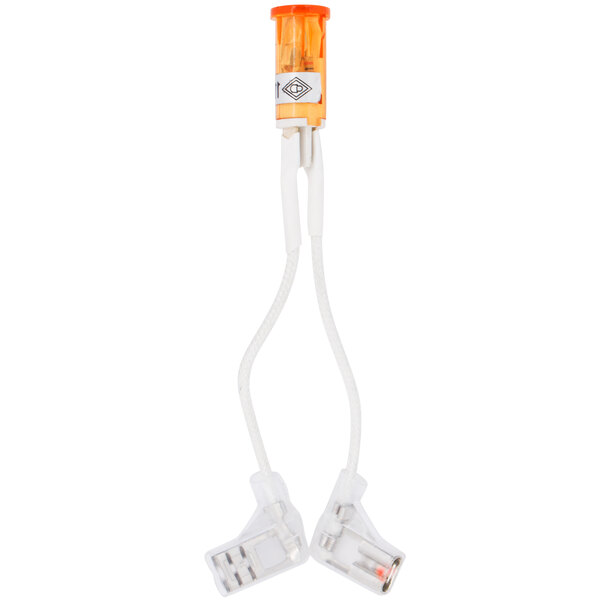 A white and orange replacement indicator light with a white cable.