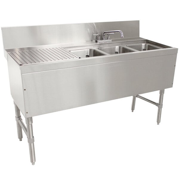 Advance Tabco PRB-24-53R 3 Compartment Prestige Series Underbar Sink with (1) 23" Drainboard and Deck Mount Faucet - 25" x 60"