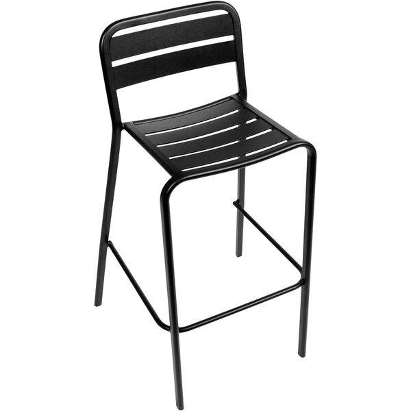 BFM Seating DV552BL Vista Outdoor / Indoor Stackable Black Aluminum Bar Height Chair