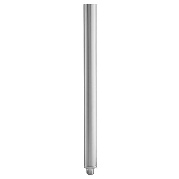 A silver metal pole with a white background.