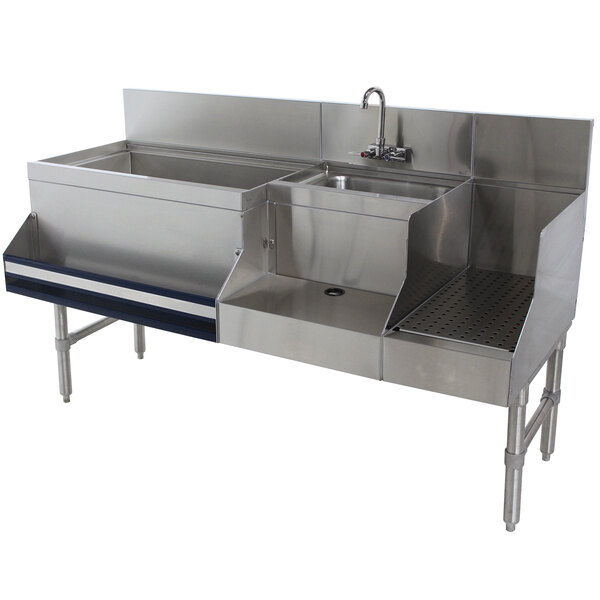 A stainless steel Uni-Serv speed bar with a left side ice bin.