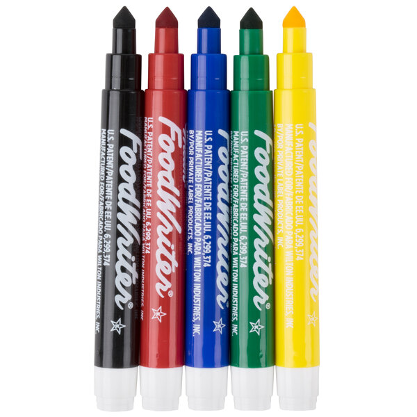Wilton 191007625 FoodWriter Fine Tip Edible Primary Color Markers - 5/Pack