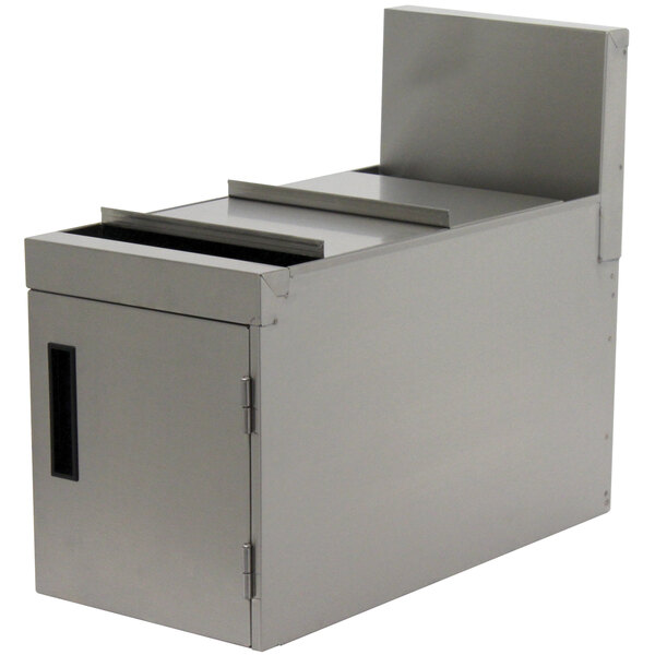A stainless steel rectangular cabinet with a door on it.