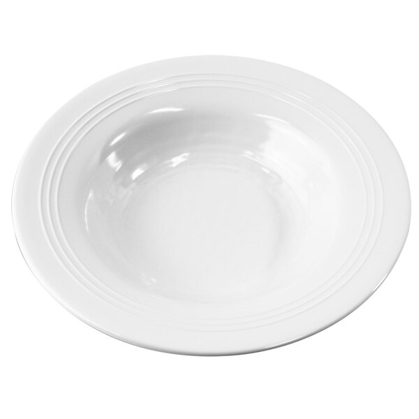 A white bowl with a circular rim.