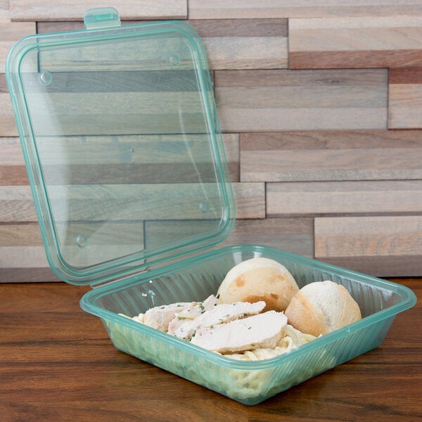 GET EC-17 Eco-Takeouts 9" x 9" Jade Flat Top Customizable Single Entree Take Out Container - 12/Case