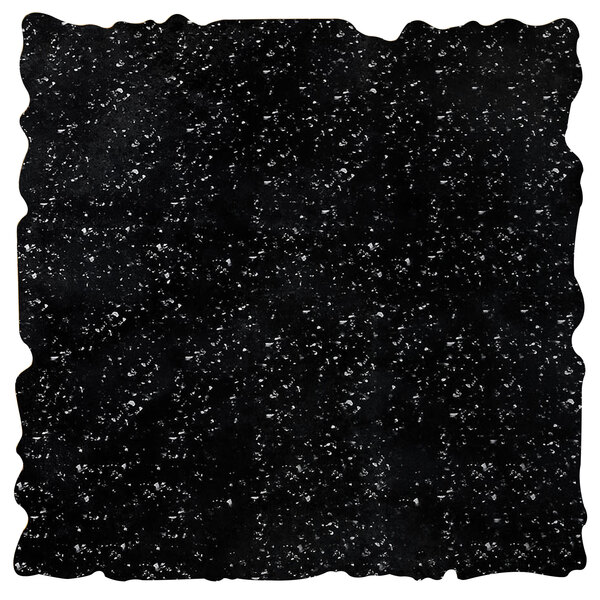 A black square melamine platter with white specks.