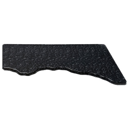A black granite riser platter with a marbled surface and 3 straight edges on a white speckled background.