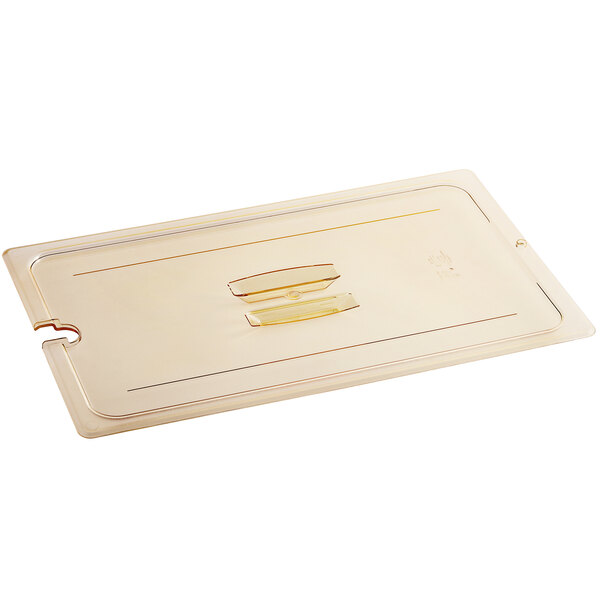 Cambro 10HPCHN150 H-Pan™ Full Size Amber High Heat Handled Flat Lid with Spoon Notch