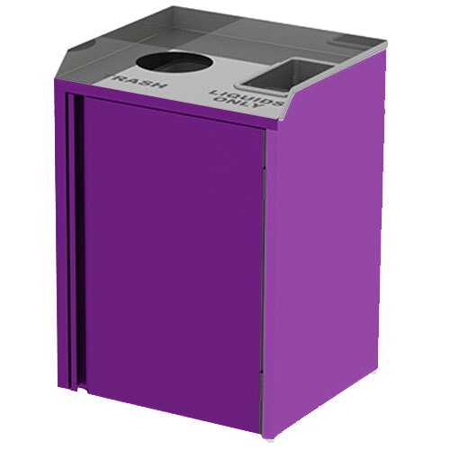 A purple rectangular Lakeside refuse station with top access and two separate bins.