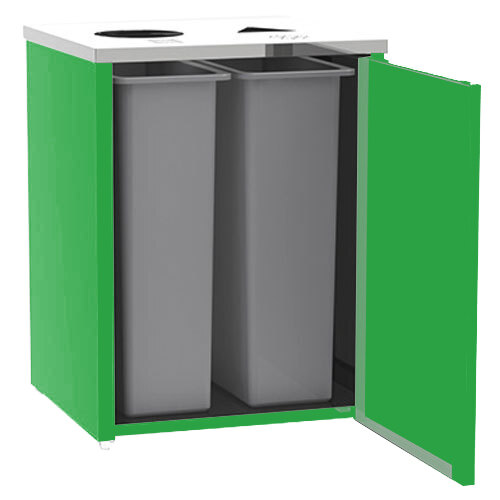 A green and grey Lakeside rectangular refuse/recycling station with top access and green laminate finish.