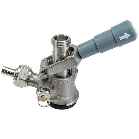 Micro Matic 7485SS "D" System Type 304 Stainless Steel Beer Keg Coupler with Gray Lever Handle
