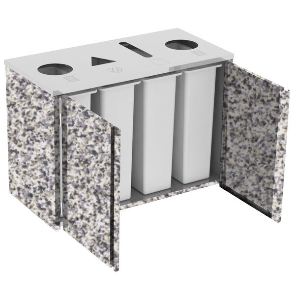 Lakeside 3418GS Stainless Steel Rectangular Refuse (2) / Recycle / Paper Station with Top Access and Gray Sand Laminate Finish - 48 1/2" x 23 1/4" x 34 1/2"