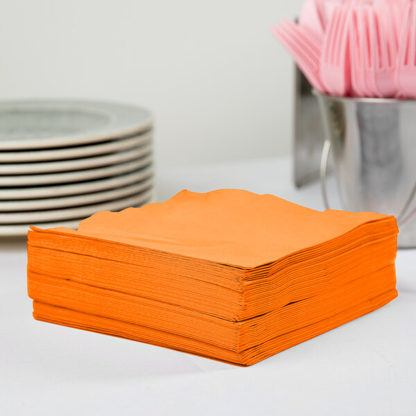 Creative Converting 58191B Sunkissed Orange 3-Ply 1/4 Fold Luncheon Napkin   - 500/Case