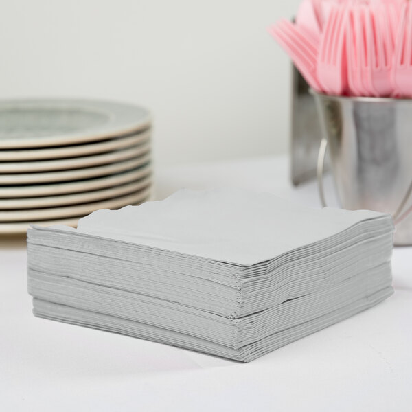 Creative Converting 583281B Shimmering Silver 3-Ply 1/4 Fold Luncheon Napkin - 500/Case