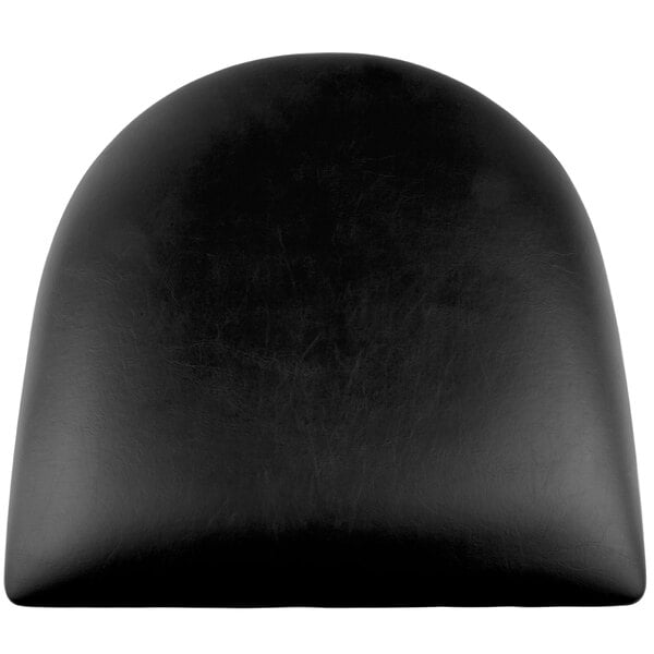 A black vinyl padded seat cushion for a chair or barstool.