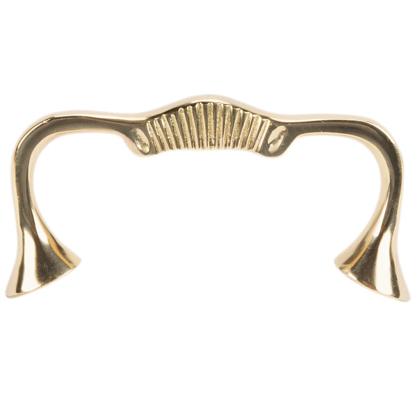A curved brass side handle for a Vollrath Classic Soup Chafer.