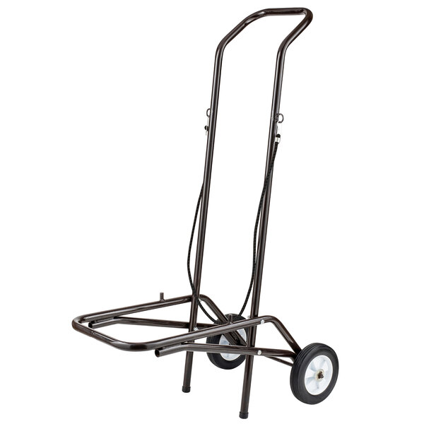 A black metal National Public Seating stack chair dolly with wheels and a black handle.