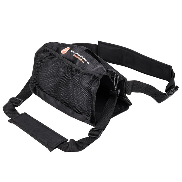 A black Hoover bag with a strap and handle.