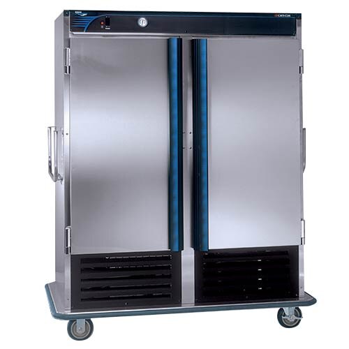 A large stainless steel Cres Cor refrigerated cabinet with two doors.